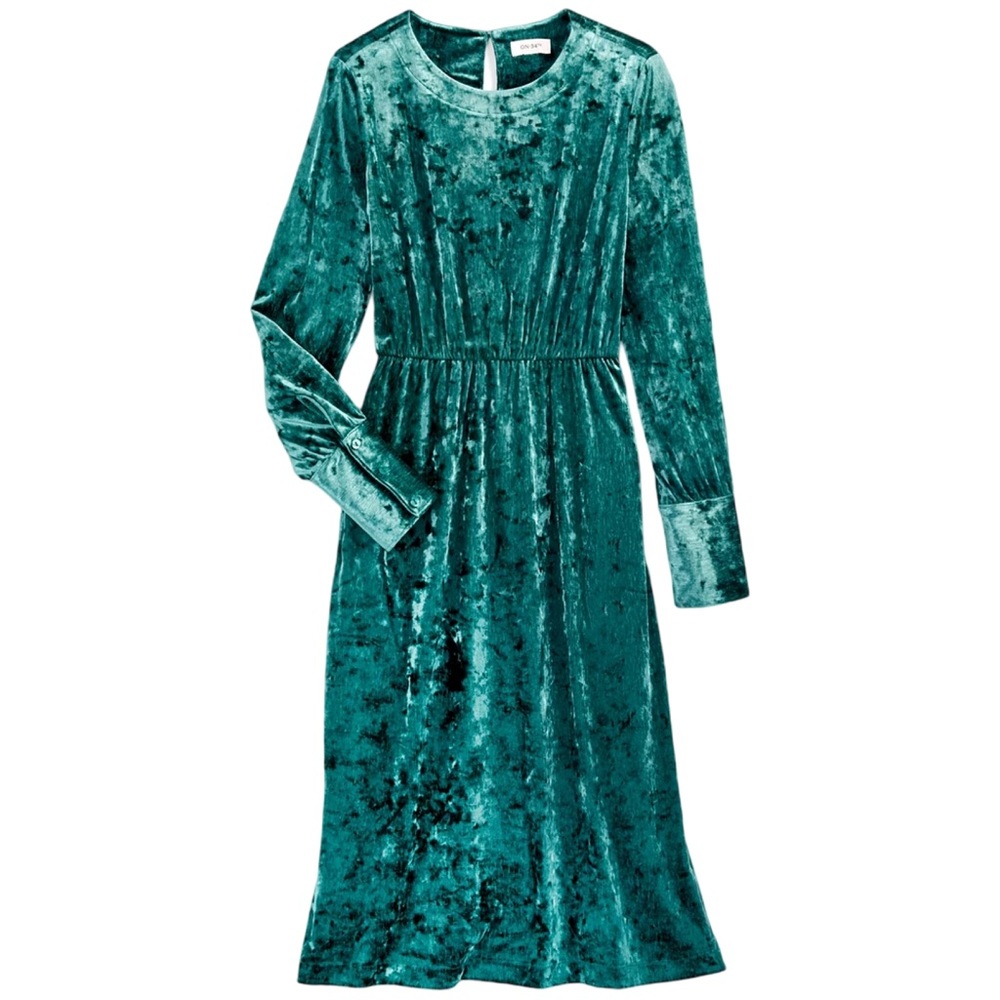 On 34th Women's Crushed Velvet Midi Forest Green Dress 0X